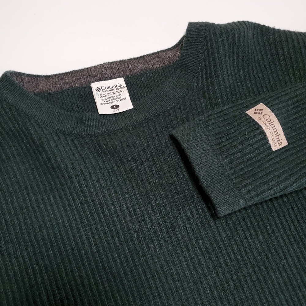 Vintage Columbia Pullover Sweater Mens Large Green Merino Wool Blend